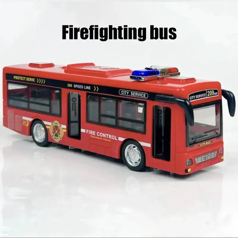Double Decker Sightseeing Bus Model Die Cast Pull Back Toy Open Doors with Light Music for Boys