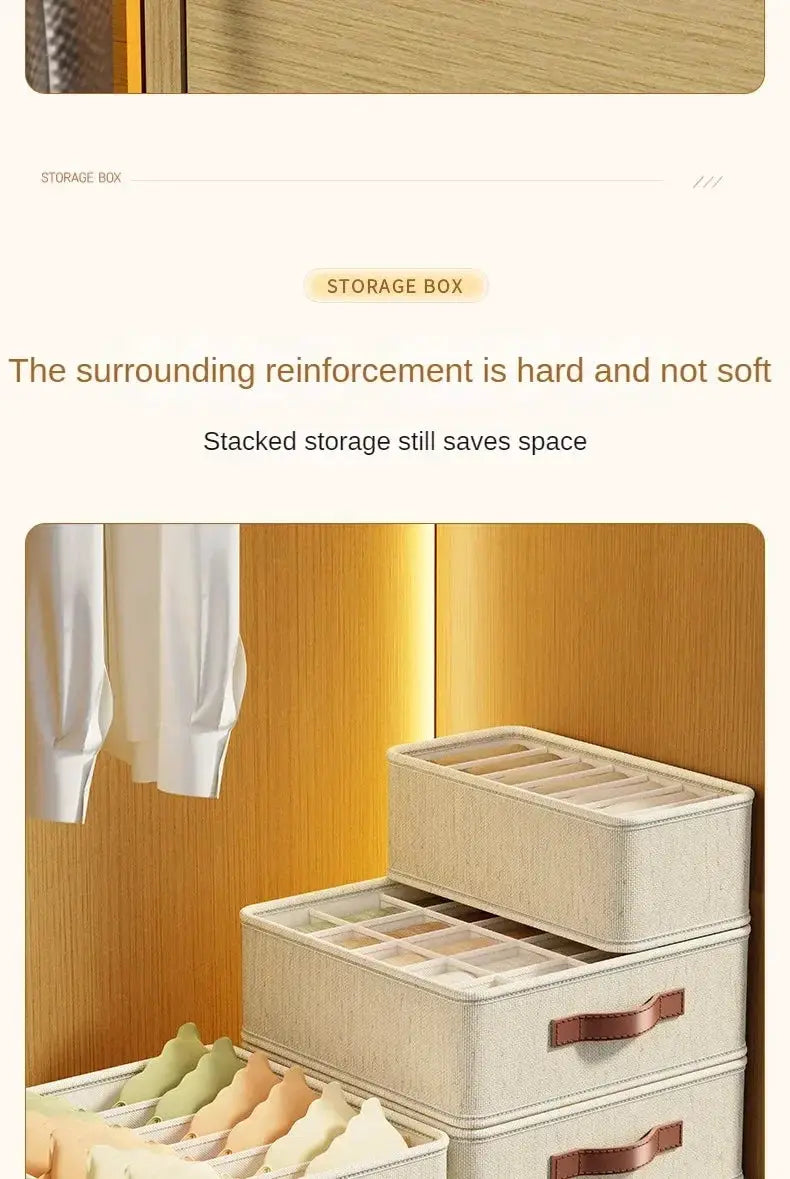 Simples Market fabric drawer organizers, set of 3 beige wardrobe storage boxes with dividers for underwear and socks