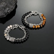 Fashion Punk Frosted Stone Chain Geometric Double Layer Beaded Bracelet Stainless Steel All Match Trend Accessory