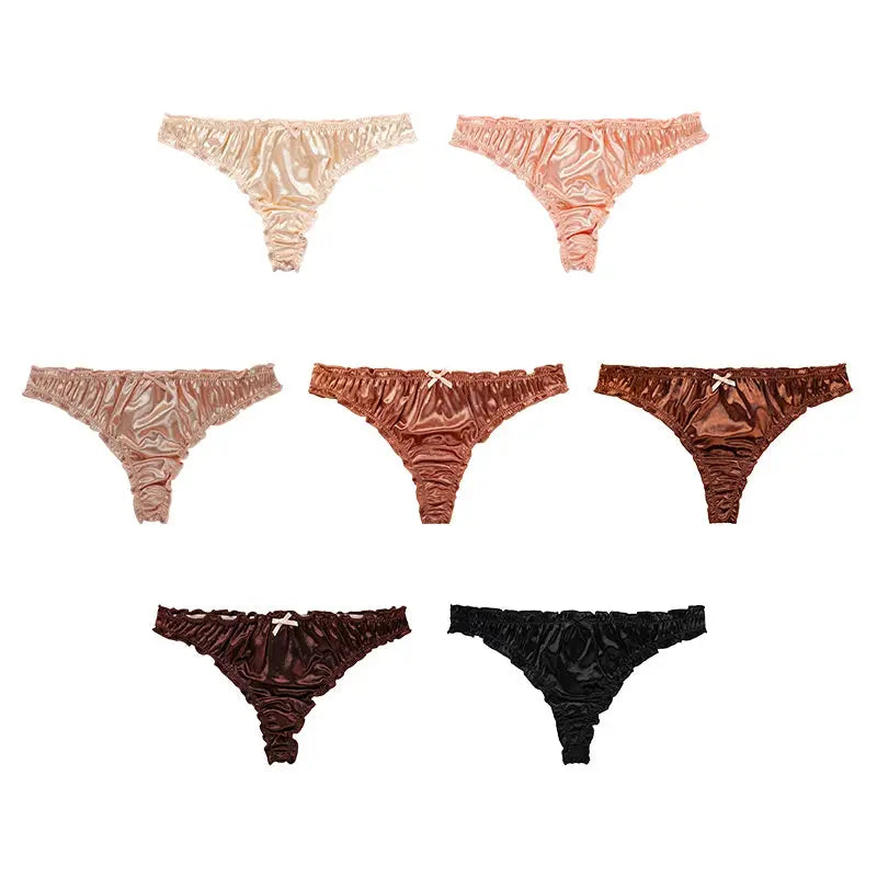 Simples Market 7-pack satin ice silk no-show thong panties with frill trim in assorted colors