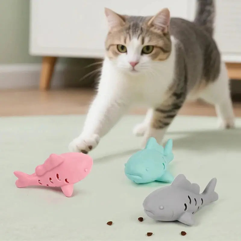 Fish Shape Interactive Cat Kitten Chew Toy Bite Resistant Rubber For Teeth Grinding And Dental Hygiene