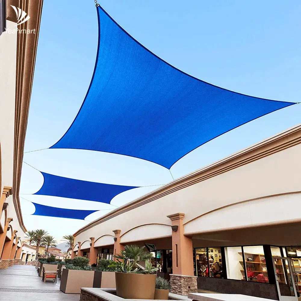 Waterproof sun shade sail canopy; blue rectangle UV-block shade sails, set of 3 by Simples Market