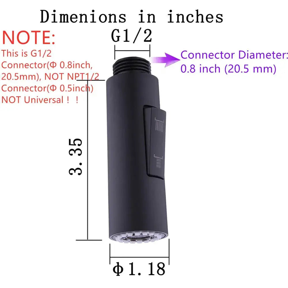 Black 2-mode sink faucet spray head for pull-out kitchen, G1/2 thread