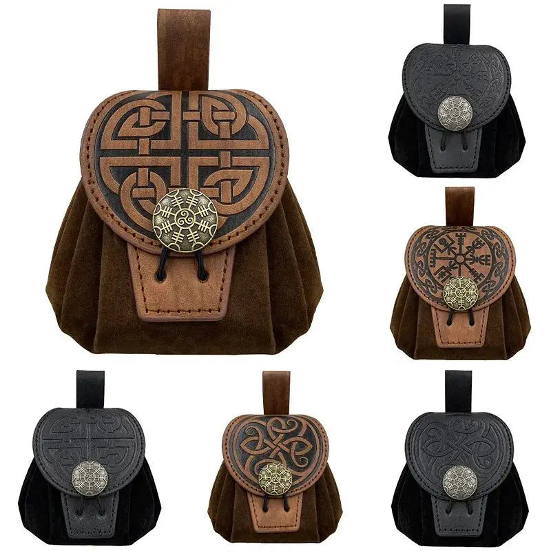 SteampunkForge Medieval Punk PU Leather Drawstring Fanny Pack For Men Cosplay Waist Bag