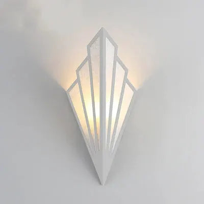 Nordic LED wall lamp with geometric iron frame, white finish, warm glow