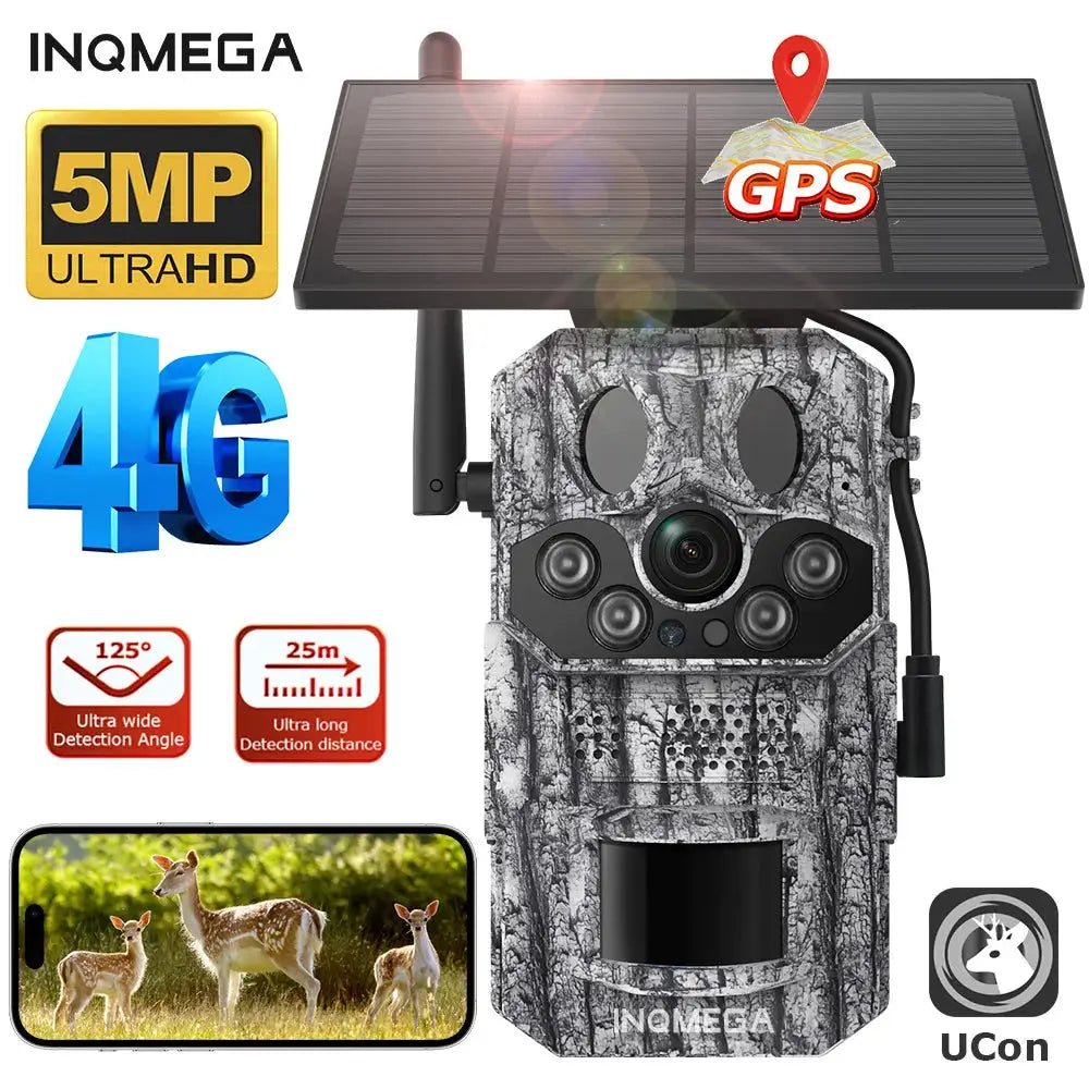 Simples Market INQMEGA 4G solar trail camera in camouflage with 5MP Ultra HD, PIR motion, night vision, IP66