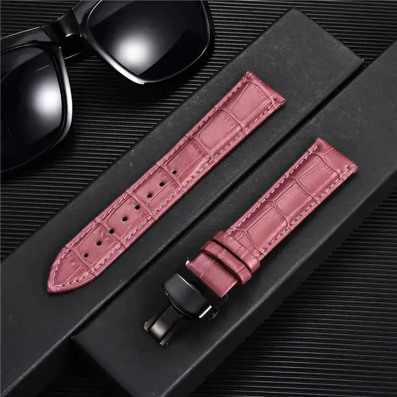 Remzeim Bamboo Pattern Genuine Leather Watch Strap First Layer Cowhide With Steel Butterfly Buckle 18mm 20mm 22mm 24mm