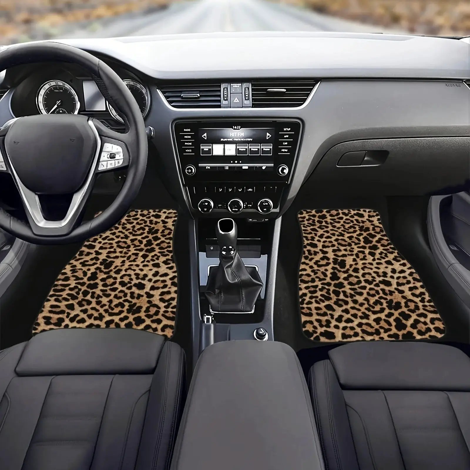 Leopard print car floor mats set for front and rear seats, all-weather universal fit