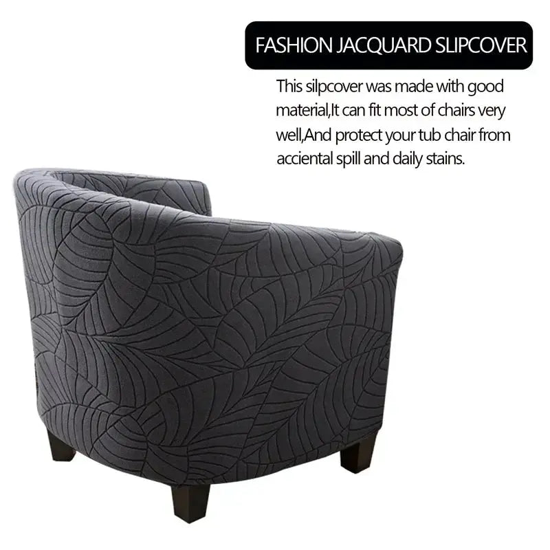 Leaves jacquard tub chair slipcover by Simples Market in charcoal gray with leaf pattern; anti-dirt stretch fabric.
