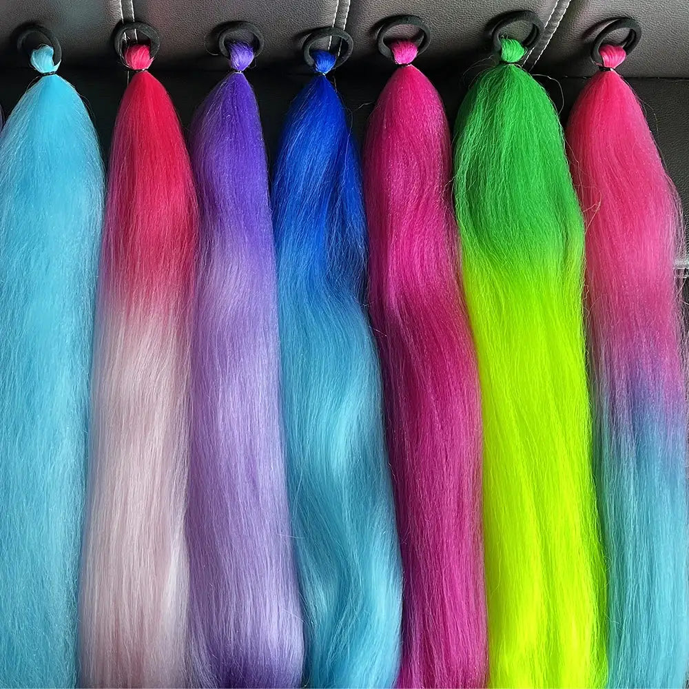 Synthetic Straight Ponytail Extensions 2 Pack With Elastic Hair Tie Colorful Braiding Hair Accessories For Women
