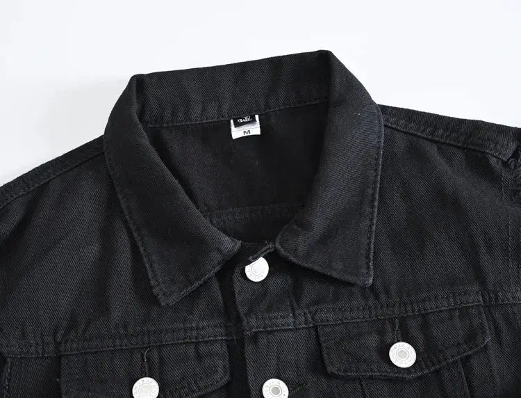 Men's black denim sleeveless vest waistcoat with metal buttons