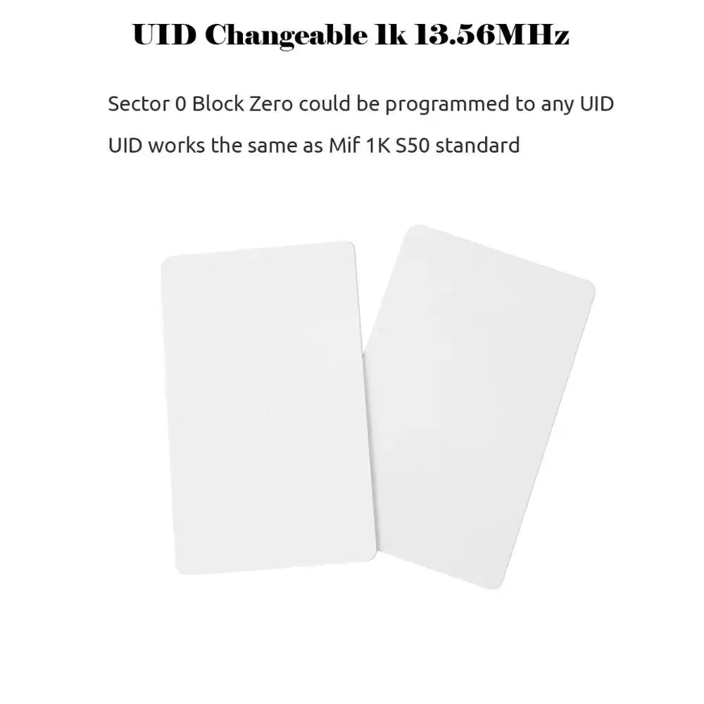 2 blank white RFID cards, 13.56MHz S50 compatible for access control