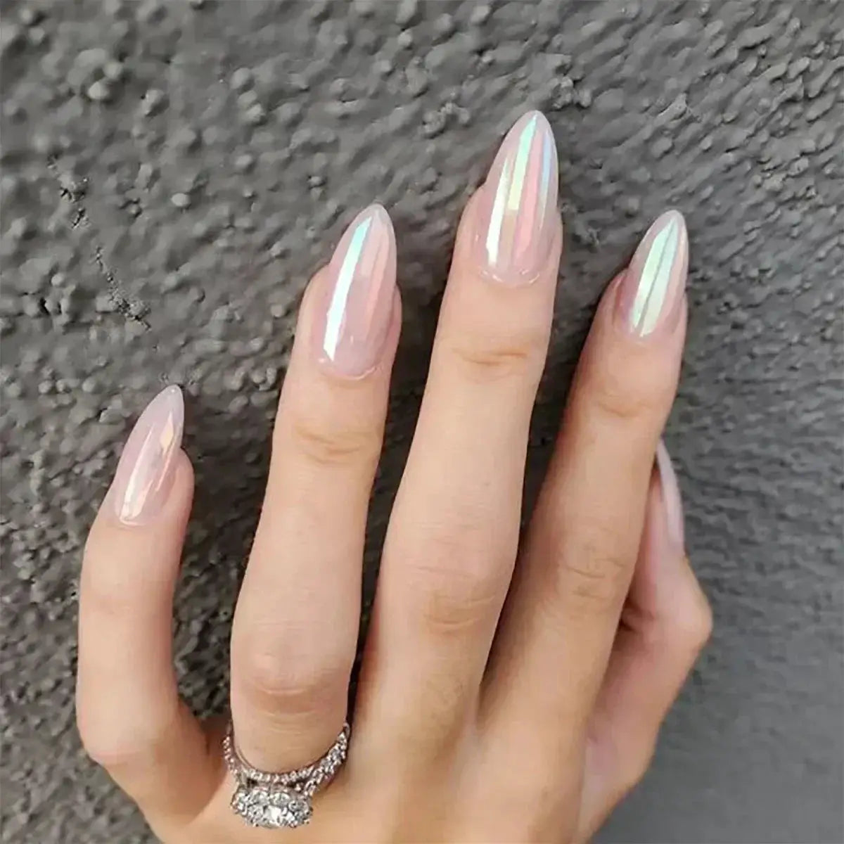 Glamora French Almond False Nails 24 Piece Press On Stiletto Tips With White Edge Design Glue Included For Wearable Glam