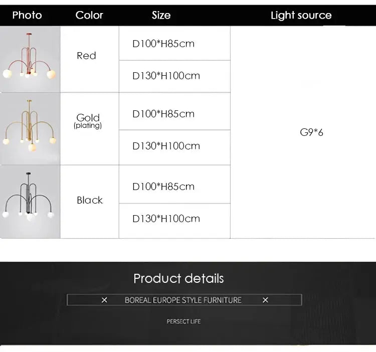 Nordic minimalist pendant light chandelier by Simples Market in black, gold-plated, and red finishes