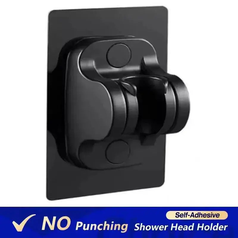 Shower head holder by Simples Market, black, self-adhesive
