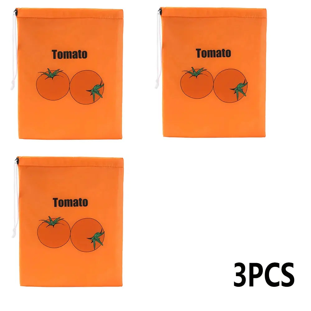 3pcs orange tomato storage bags with tomato graphic