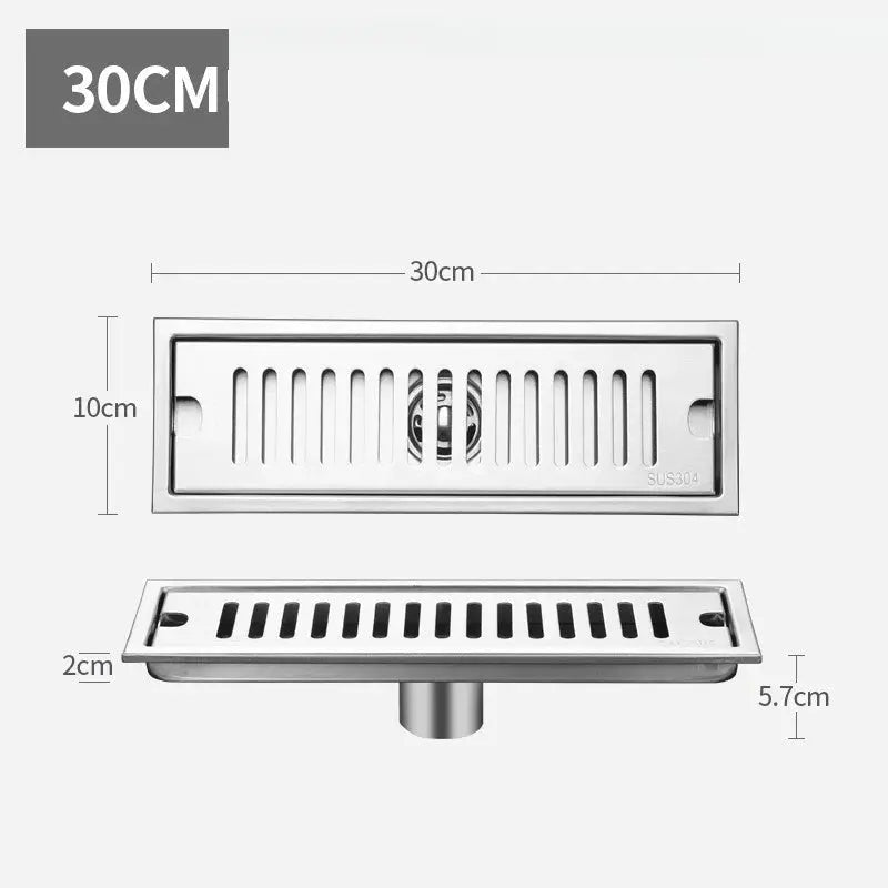 Simples Market long stainless steel floor drain, 30cm SUS304, rectangular anti-odor bathroom drain