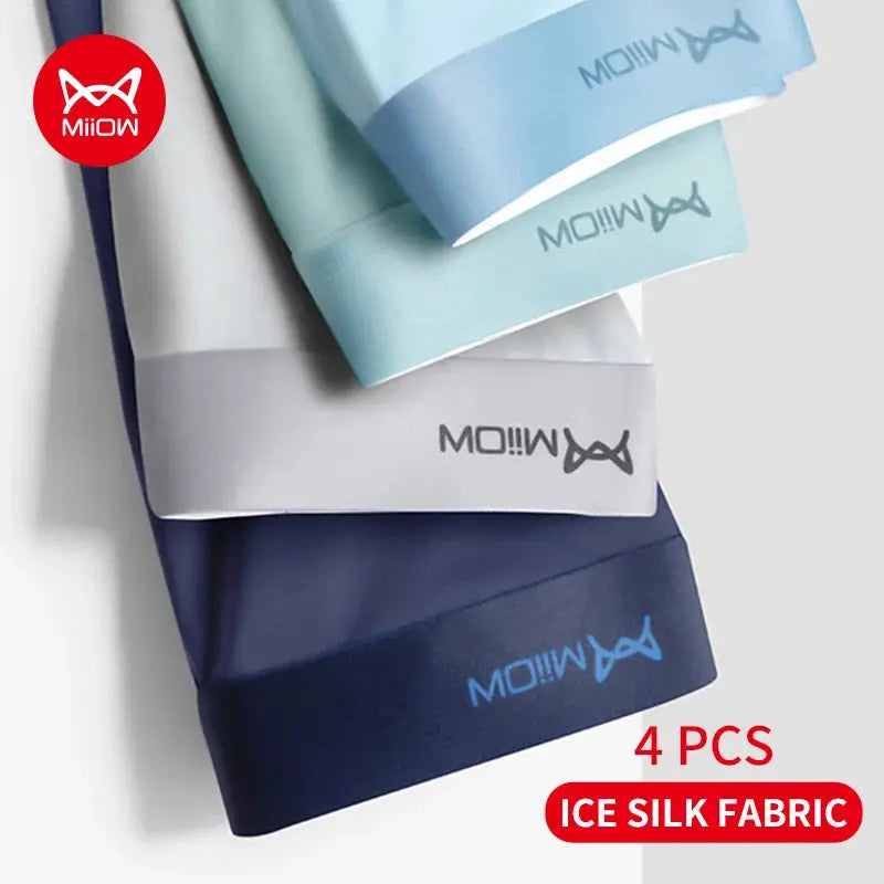 MiiOW 4-pack ice silk men's boxer shorts; graphene antibacterial, breathable.