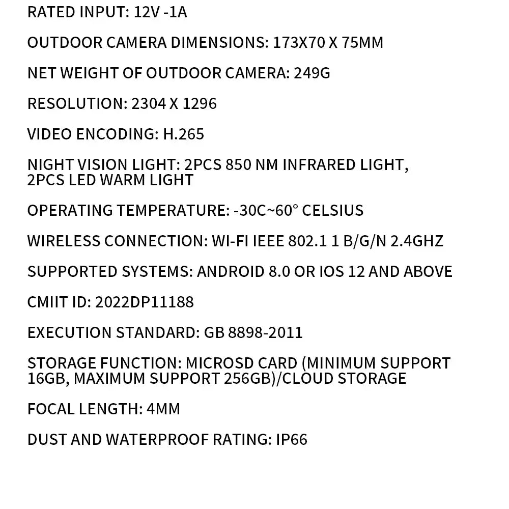 Xiaomi Mijia AW300 outdoor security camera spec sheet with IP66, 2K, full-color night vision, WiFi and MiHome app