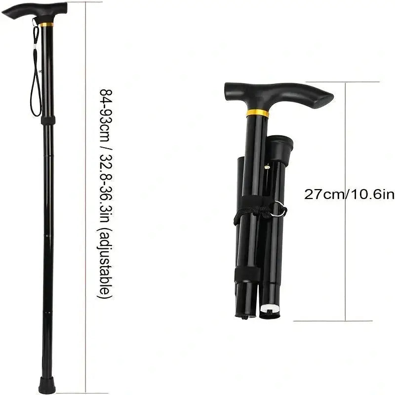 Telescopic walking stick, black aluminum trekking pole with foldable design and adjustable height 84-93 cm