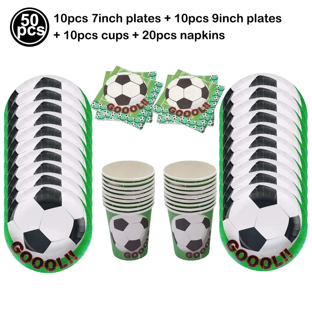 Soccer Theme Disposable Tableware Set Plates Cups Napkins Tablecloth