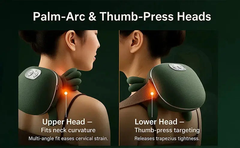 Neck and shoulder massager shawl in green with N7 kneading heads and 3-level modes