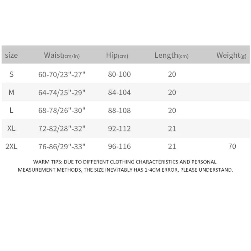 Sexy Hot Wife panties size chart by Simples Market showing waist, hip, length, and weight for S–2XL