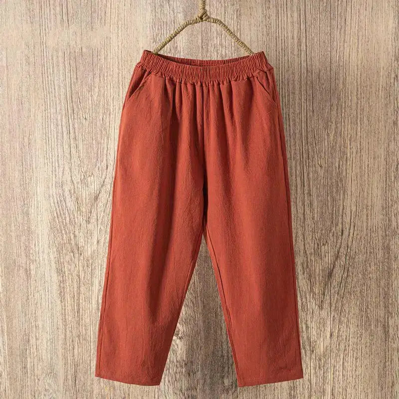 LumaWear Women Summer Casual Loose Harem Pants Elastic Waist Breathable Cotton Linen Blend