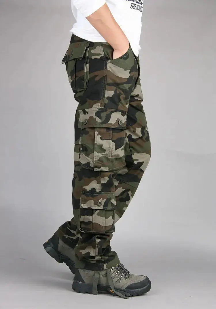 Men's camouflage cargo pants by Simples Market, cotton multi-pocket tactical workwear