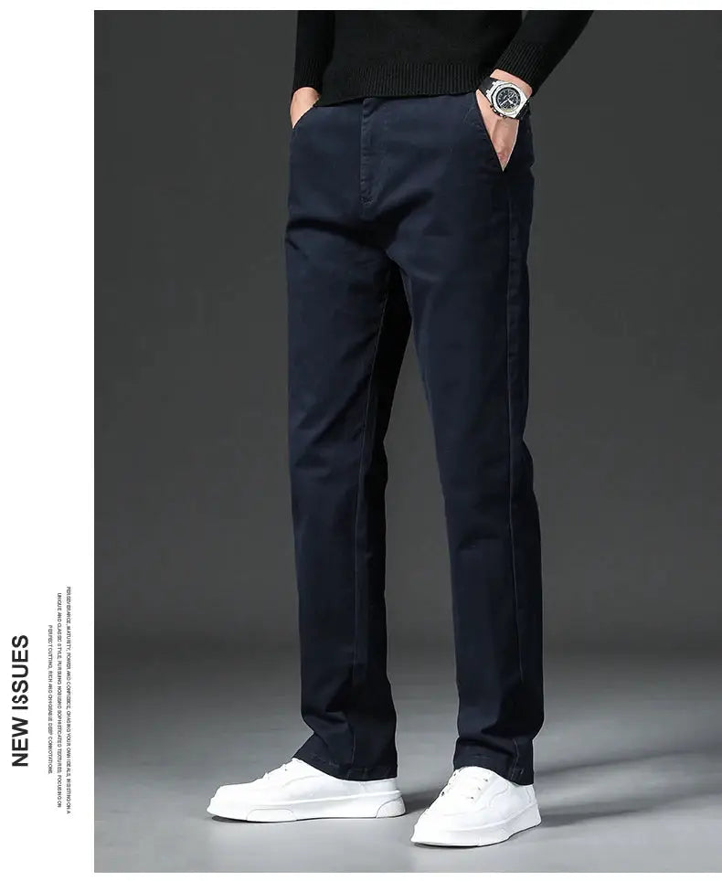 Men's navy cotton-stretch straight-fit chino pants, Simples Market