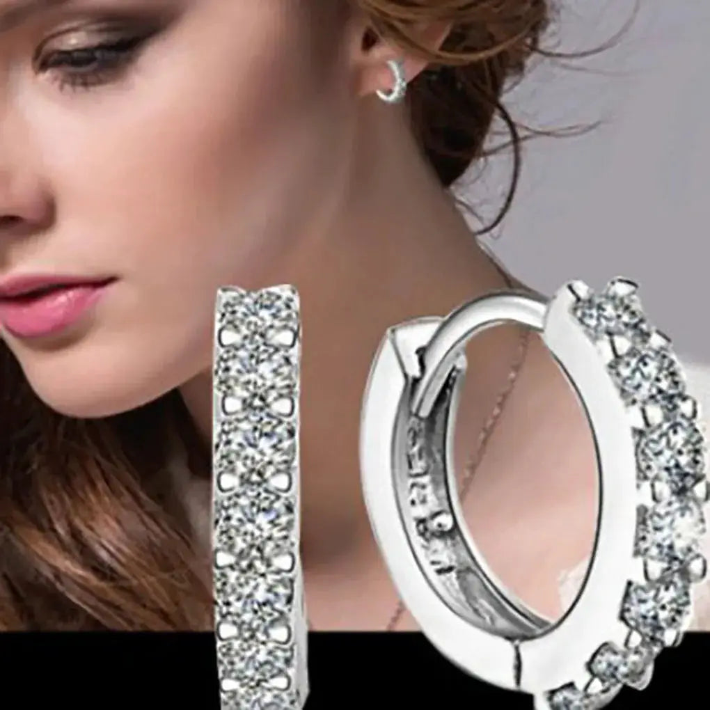 Luxurious Romantic Women's Hoop Earrings Plated Rhinestone Crystal Jewelry Zinc Alloy