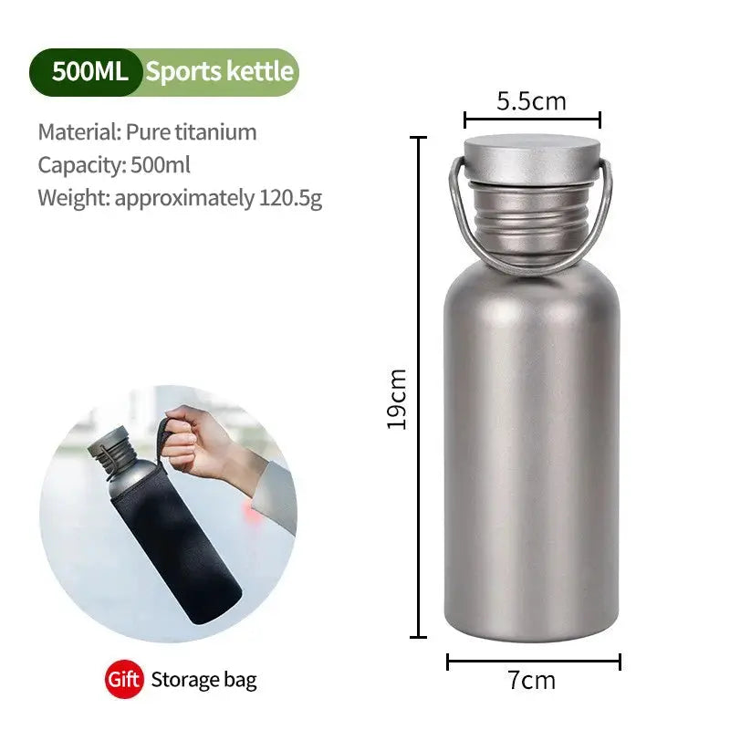 Titanium Water Bottle 600ml 750ml Outdoor Camping Hiking Cycling Sports Travel Durable Purity