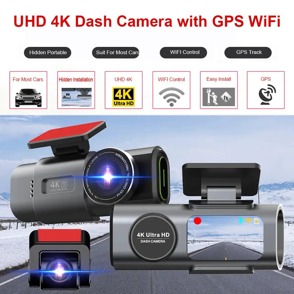 Simples Market 4K dash cam with GPS WiFi, 24H night vision, and optional rear lens kit