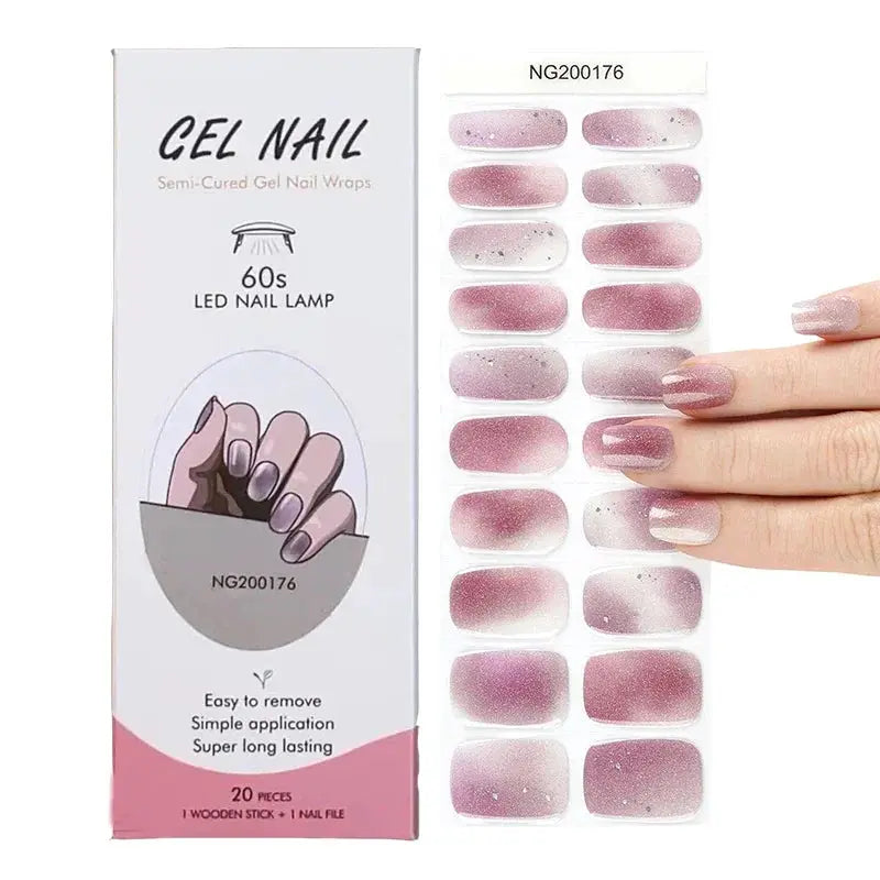 NailLux Semi Cured Nail Wraps For 16 To 20 Tips Easy Full Cover Adhesive Press On Nails Gel Finish UV LED Compatible