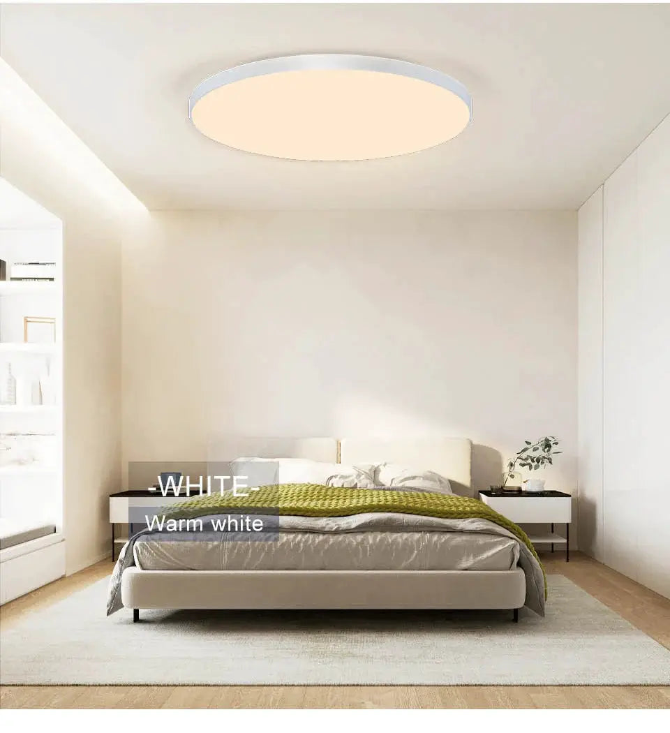 MARPOU round LED ceiling lamp for bedroom, white fixture with warm white light