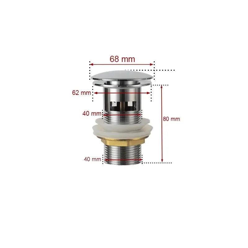 Push-down pop-up bathroom sink stopper drain in chrome by Simples Market