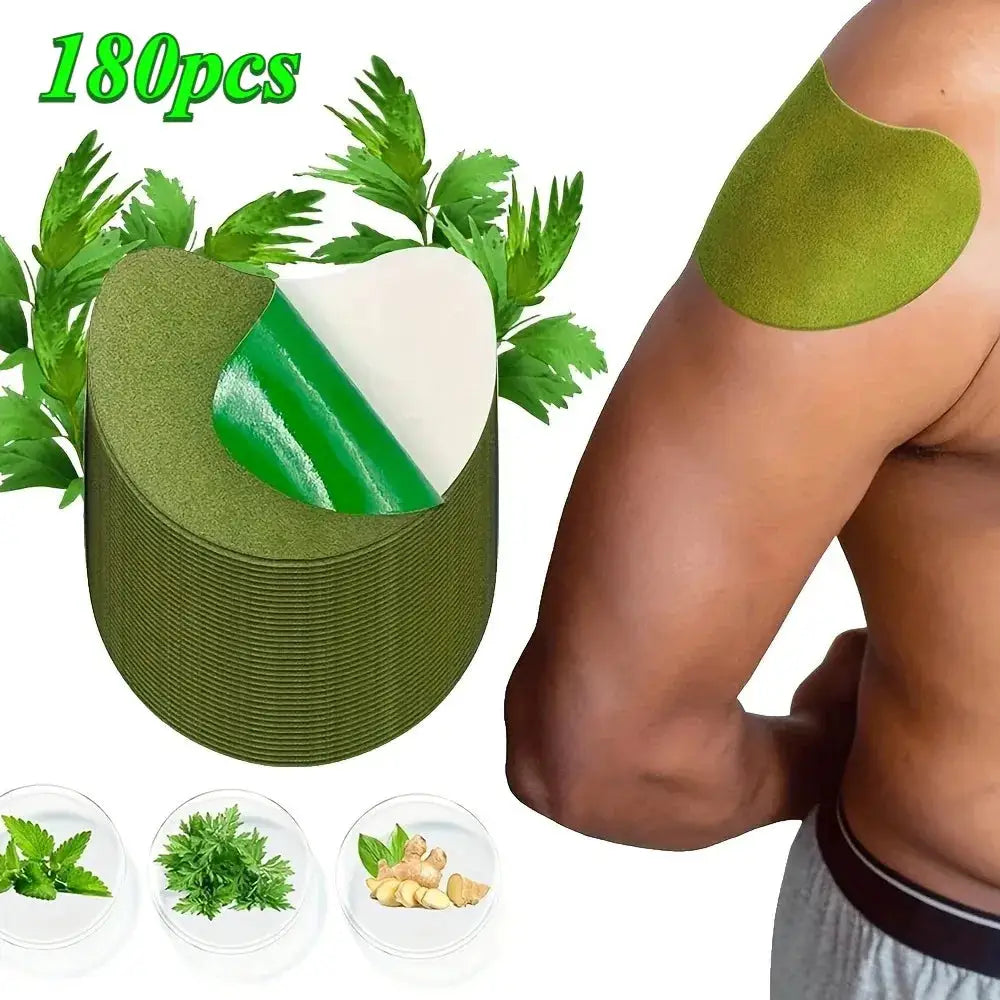 180Pcs neck and shoulder warm patches set, green patches shown on a man's shoulder