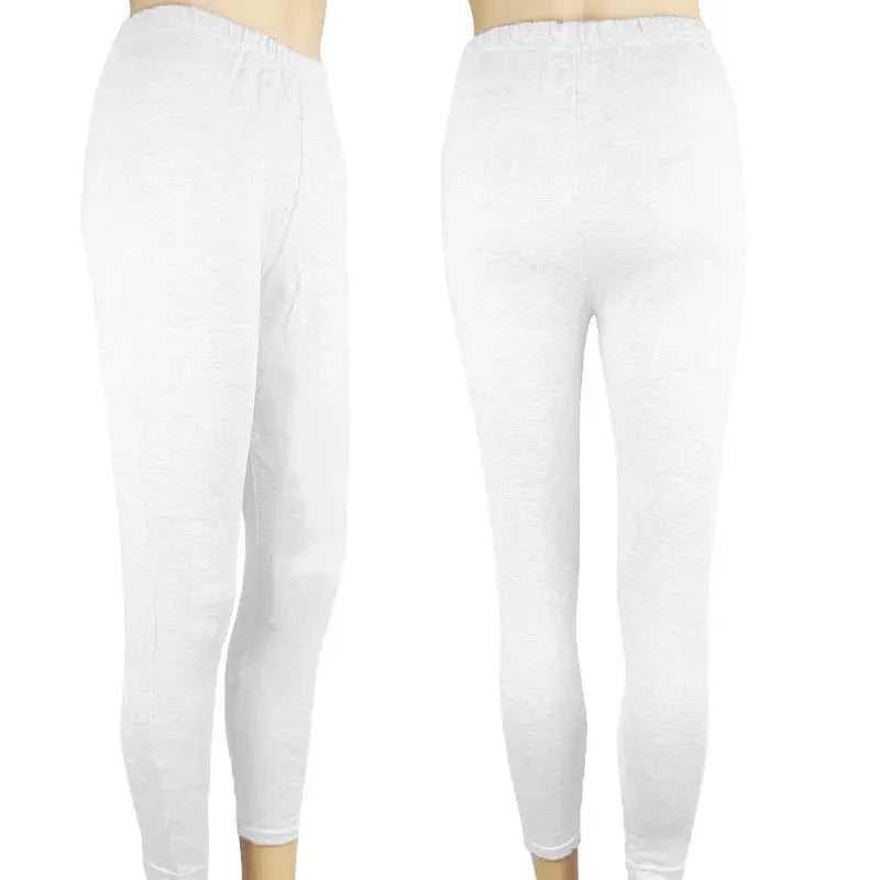 Women's elastic waist casual leggings, white, high-stretch gym pants, 2 pairs by Simples Market