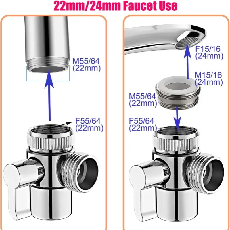 Bidet sprayer kit by Simples Market in chrome with 1.5m hose and holder, 3-way faucet diverter G1/2 M22-24