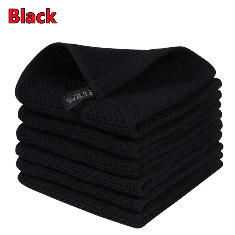 Simples Market black 100% cotton dishcloths, stack of six ultra-soft absorbent kitchen towels