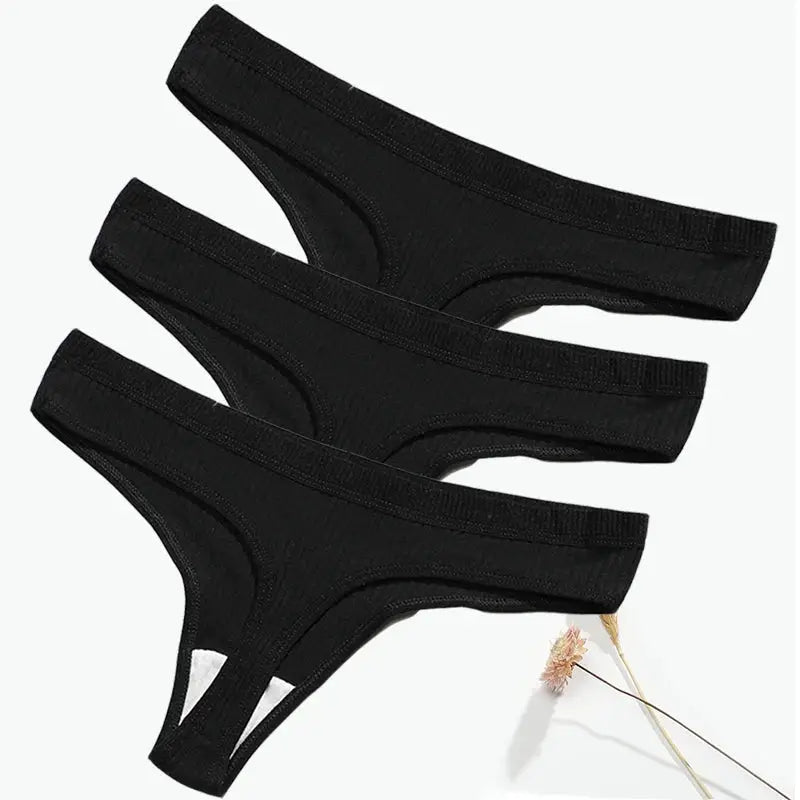 Panties 3-pack black cotton low-rise seamless thong underwear for women by Simples Market