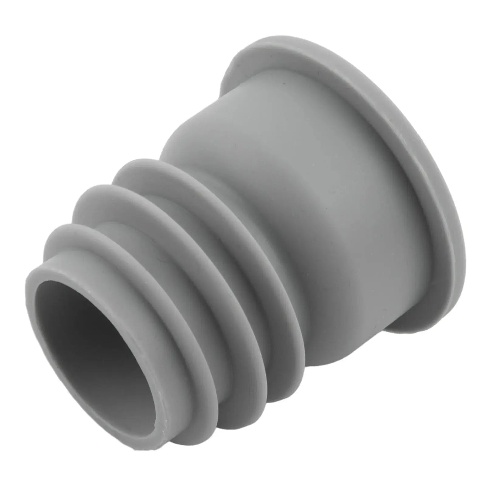 Gray silicone pipe seal with stepped ridges for washing machine drain and floor drain