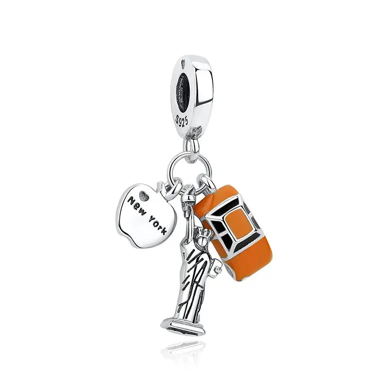 925 Sterling Silver Travel Theme Charms Beads London Bus Paris Suitcase Sam Panda Bracelets Necklaces Women DIY Jewelry