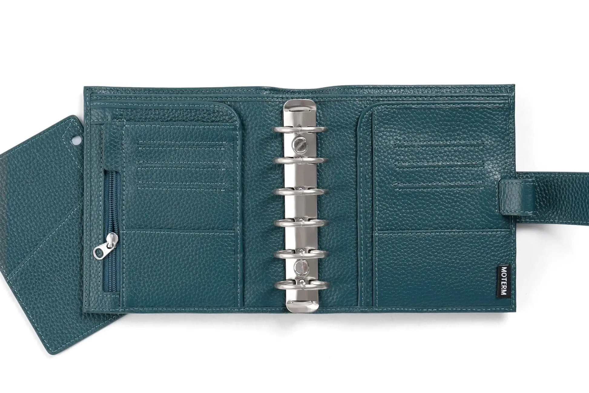 Moterm Luxe 2.0 pocket planner in teal pebbled leather with 30mm ring binder