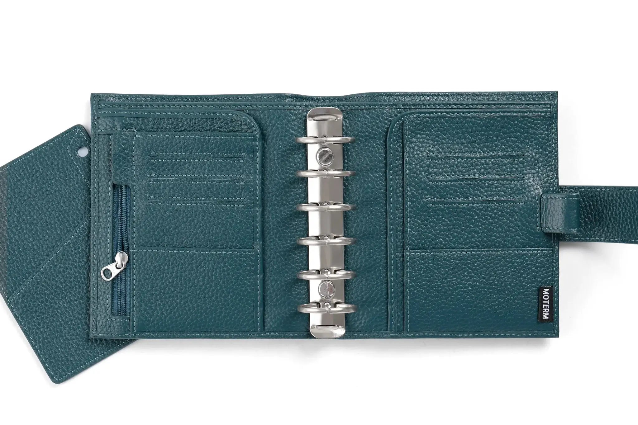 Moterm Luxe 2.0 pocket planner in teal pebbled leather with 30mm ring binder