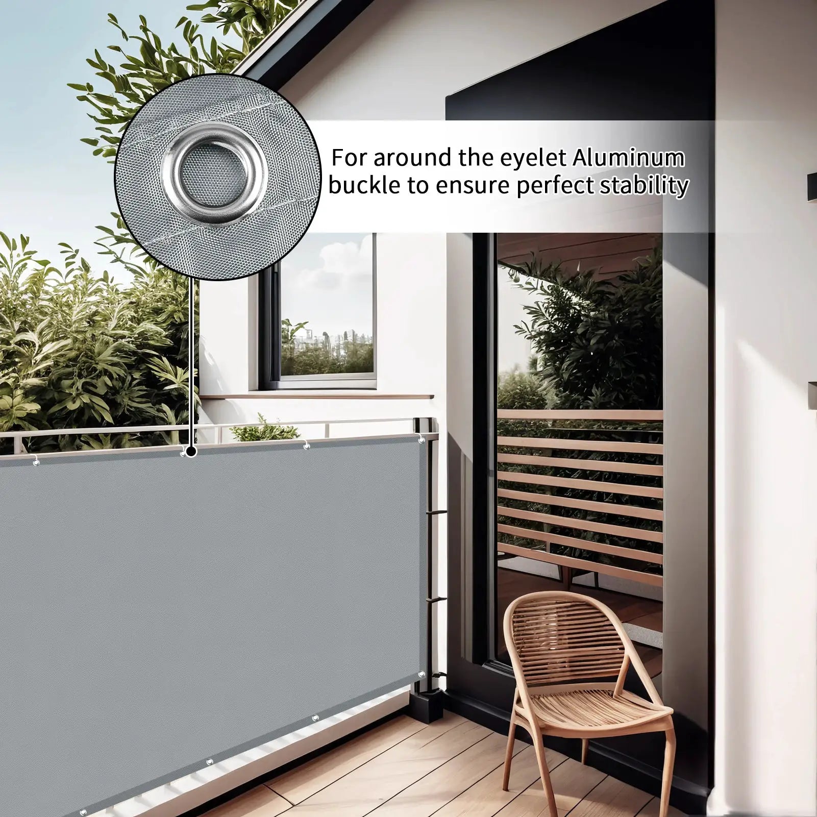 Waterproof sun shade cloth for balcony by Simples Market, gray privacy screen with grommets