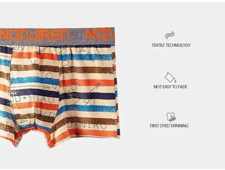 4-pack men's cotton boxer shorts by Simples Market in multicolor striped pattern
