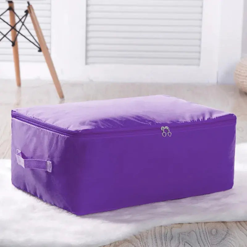 Simples Market large purple zipper clothes organizer bag with side handle, ideal for bedding storage