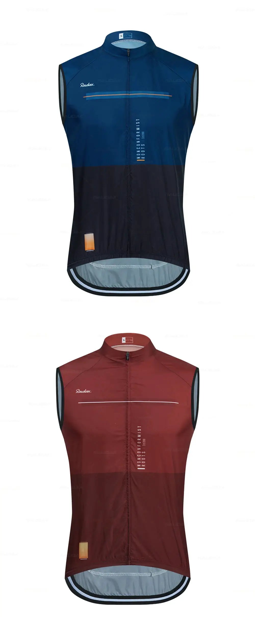 Men's Raudax sleeveless cycling vest in blue and burgundy mesh windproof gilet, two colorways
