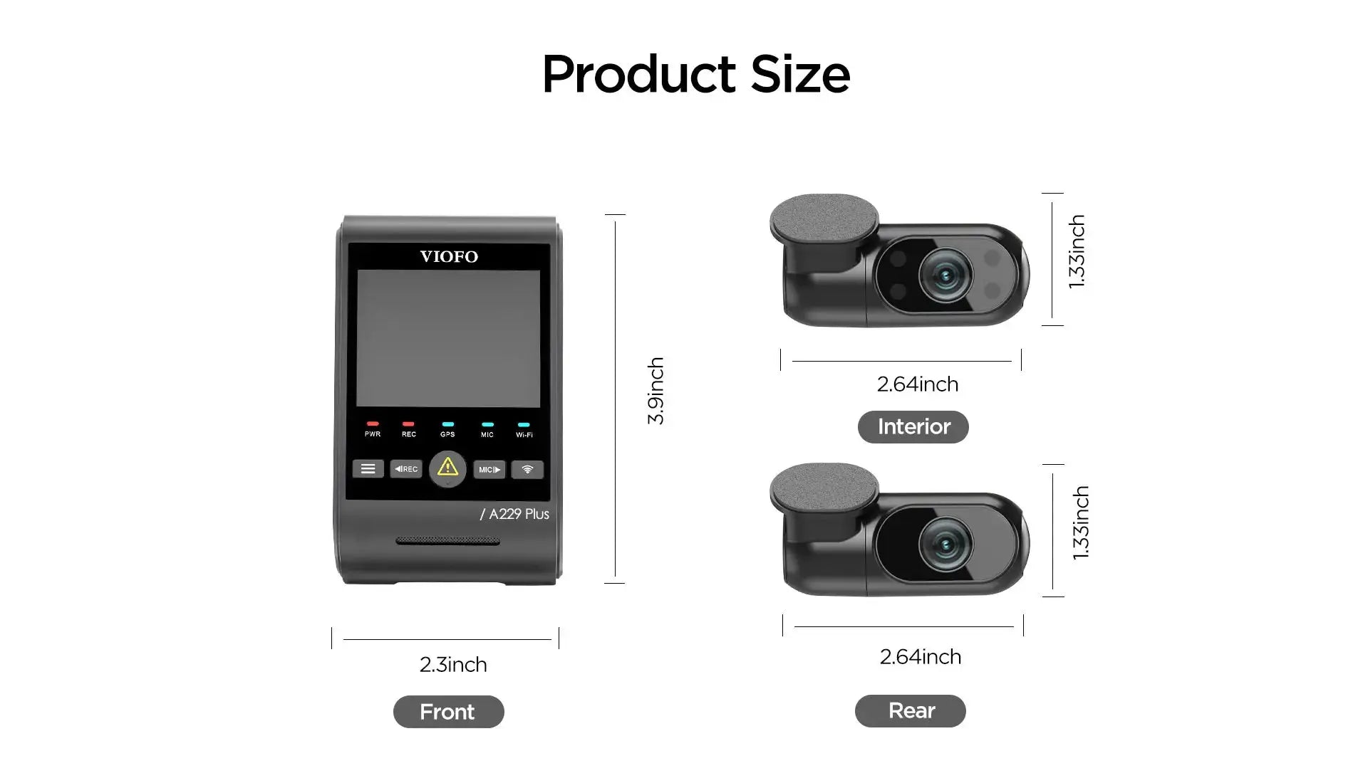 VIOFO A229 Plus car dash cam with front unit and two rear cameras, 2K HDR, 5GHz Wi‑Fi, GPS, STARVIS night vision